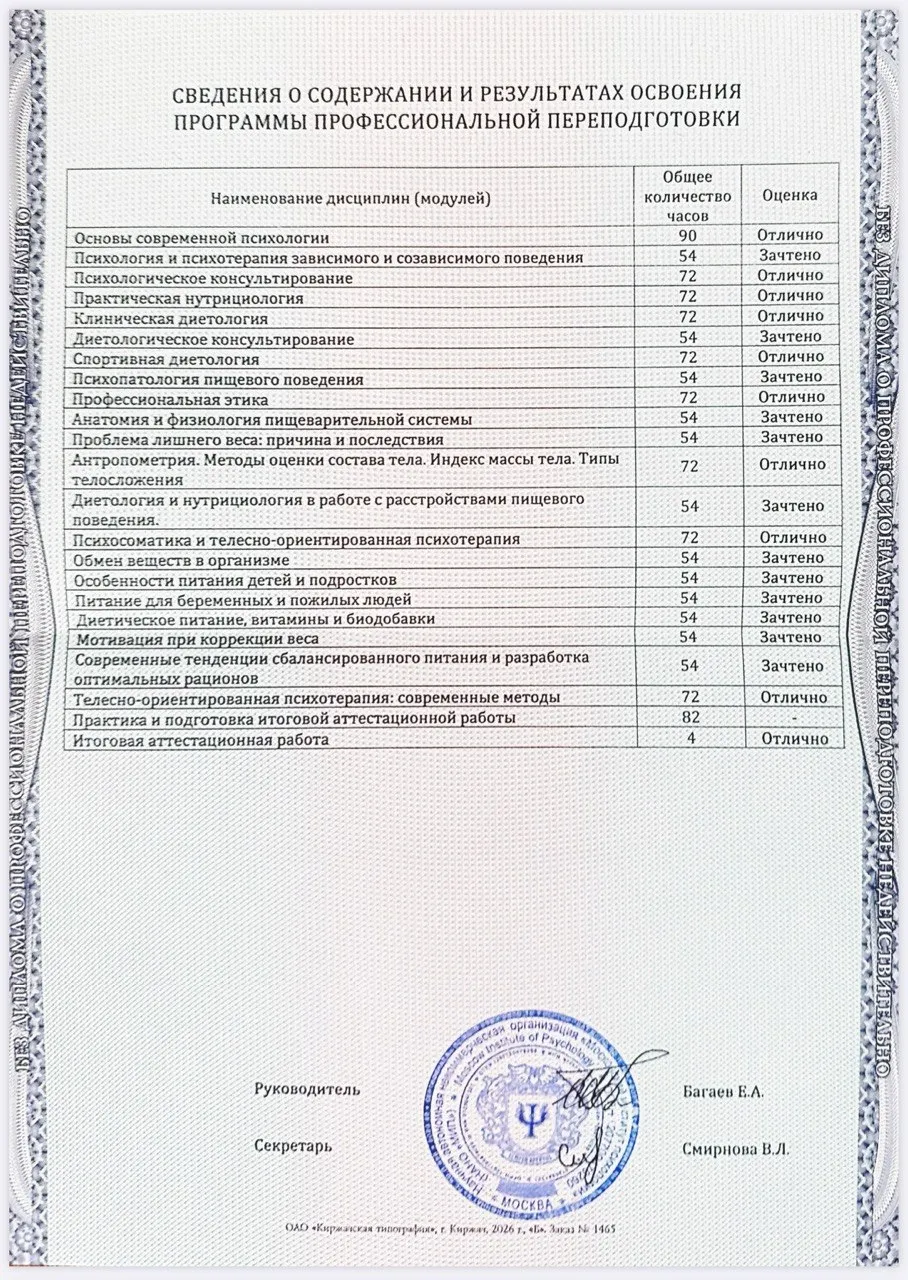 Скан 2 из 3: Психологическое консультирование в области рационального и здорового питания — квалификация «Психолог-консультант»